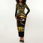 Egypt Eye of Horus Long Sleeve Bodycon Dress Golden Ancient Egypt Pattern LT15