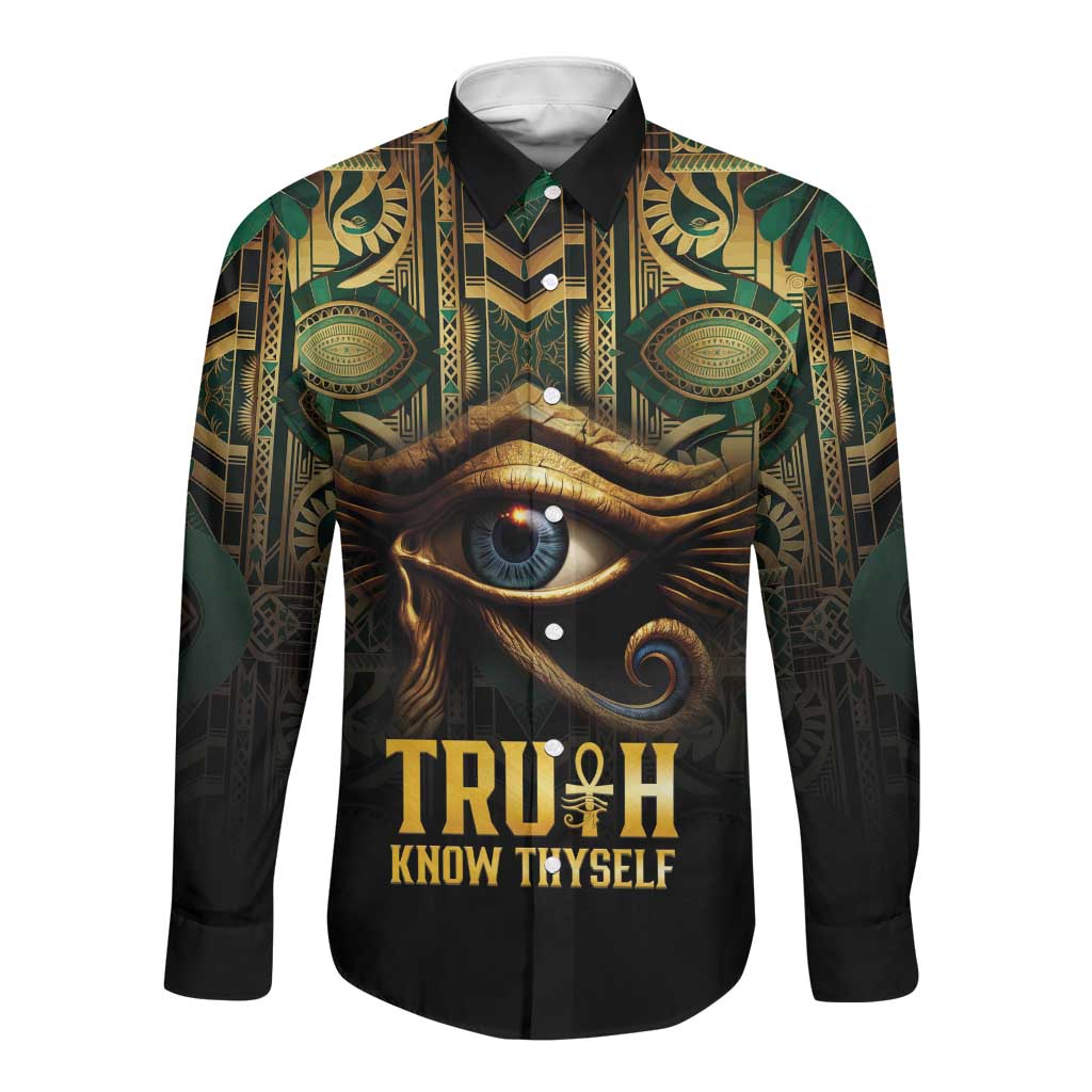 Egypt Eye of Horus Long Sleeve Button Shirt Golden Ancient Egypt Pattern