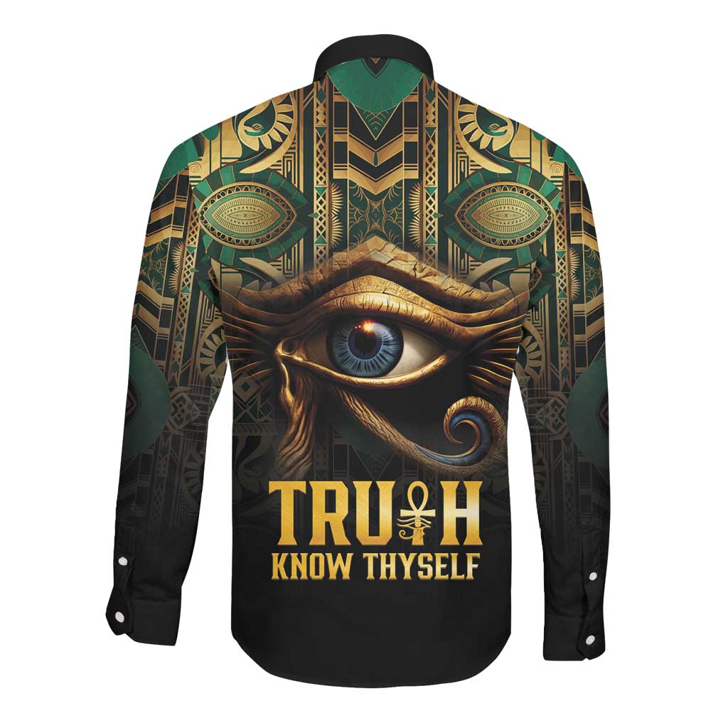 Egypt Eye of Horus Long Sleeve Button Shirt Golden Ancient Egypt Pattern