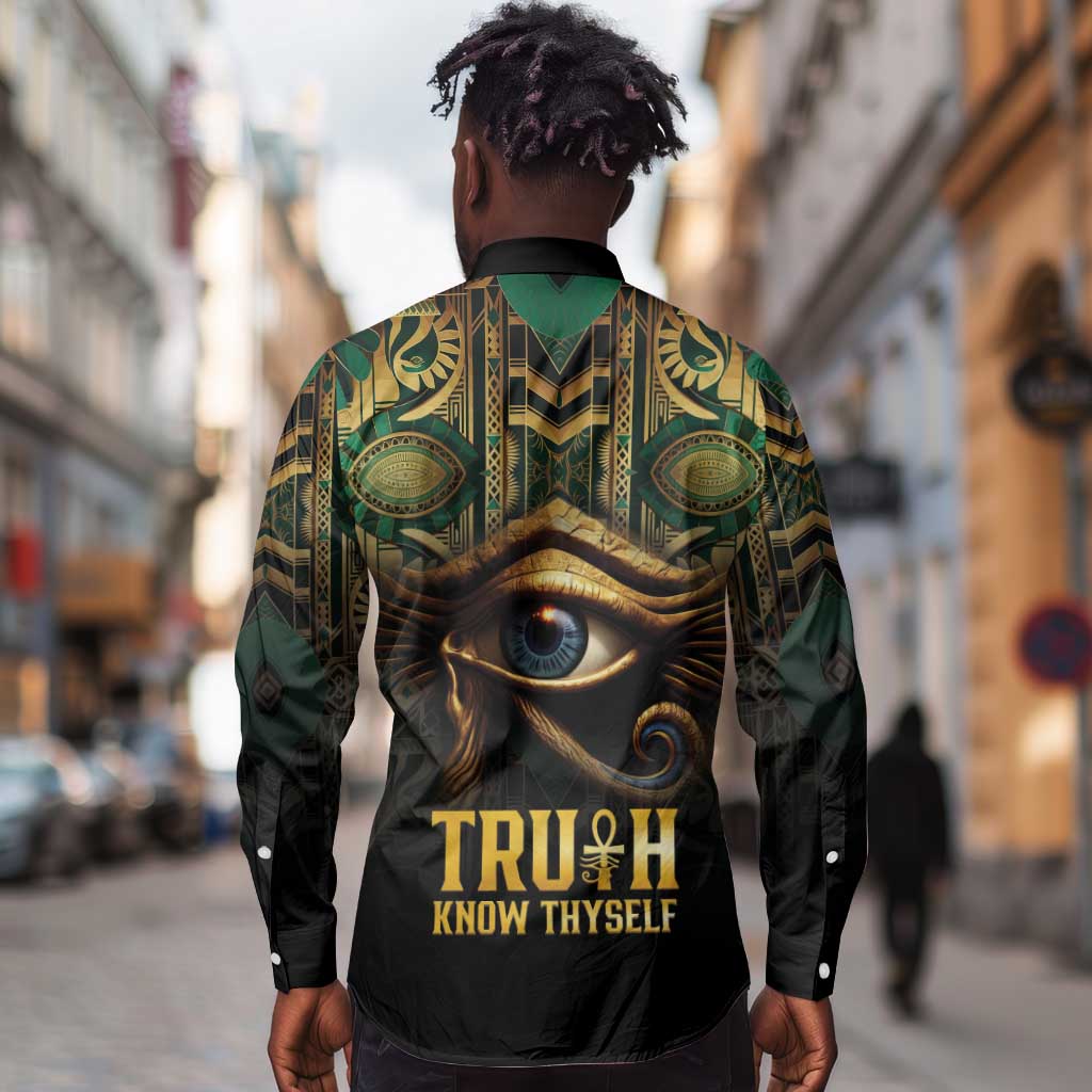 Egypt Eye of Horus Long Sleeve Button Shirt Golden Ancient Egypt Pattern