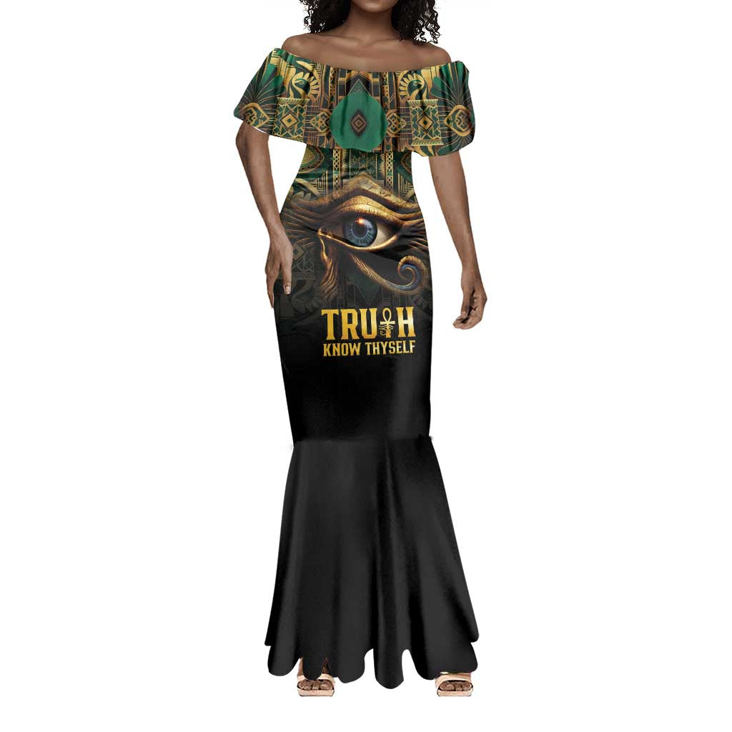 Egypt Eye of Horus Mermaid Dress Golden Ancient Egypt Pattern