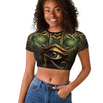 Egypt Eye of Horus Raglan Cropped T shirt Golden Ancient Egypt Pattern