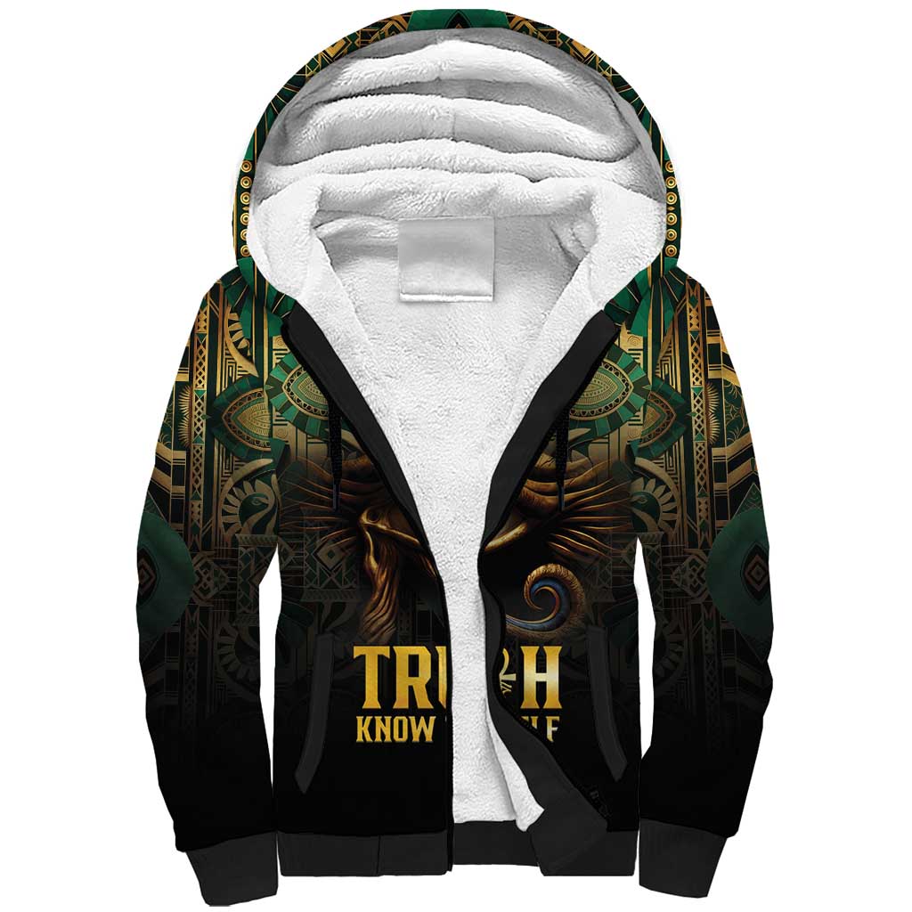 Egypt Eye of Horus Sherpa Hoodie Golden Ancient Egypt Pattern
