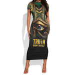 Egypt Eye of Horus Short Sleeve Bodycon Dress Golden Ancient Egypt Pattern LT15