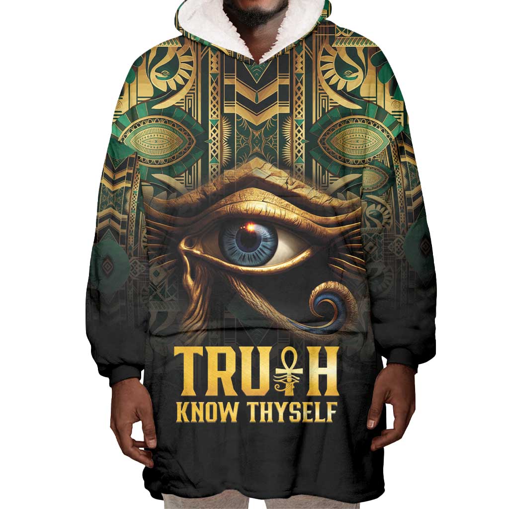 Egypt Eye of Horus Wearable Blanket Hoodie Golden Ancient Egypt Pattern