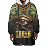 Egypt Eye of Horus Wearable Blanket Hoodie Golden Ancient Egypt Pattern
