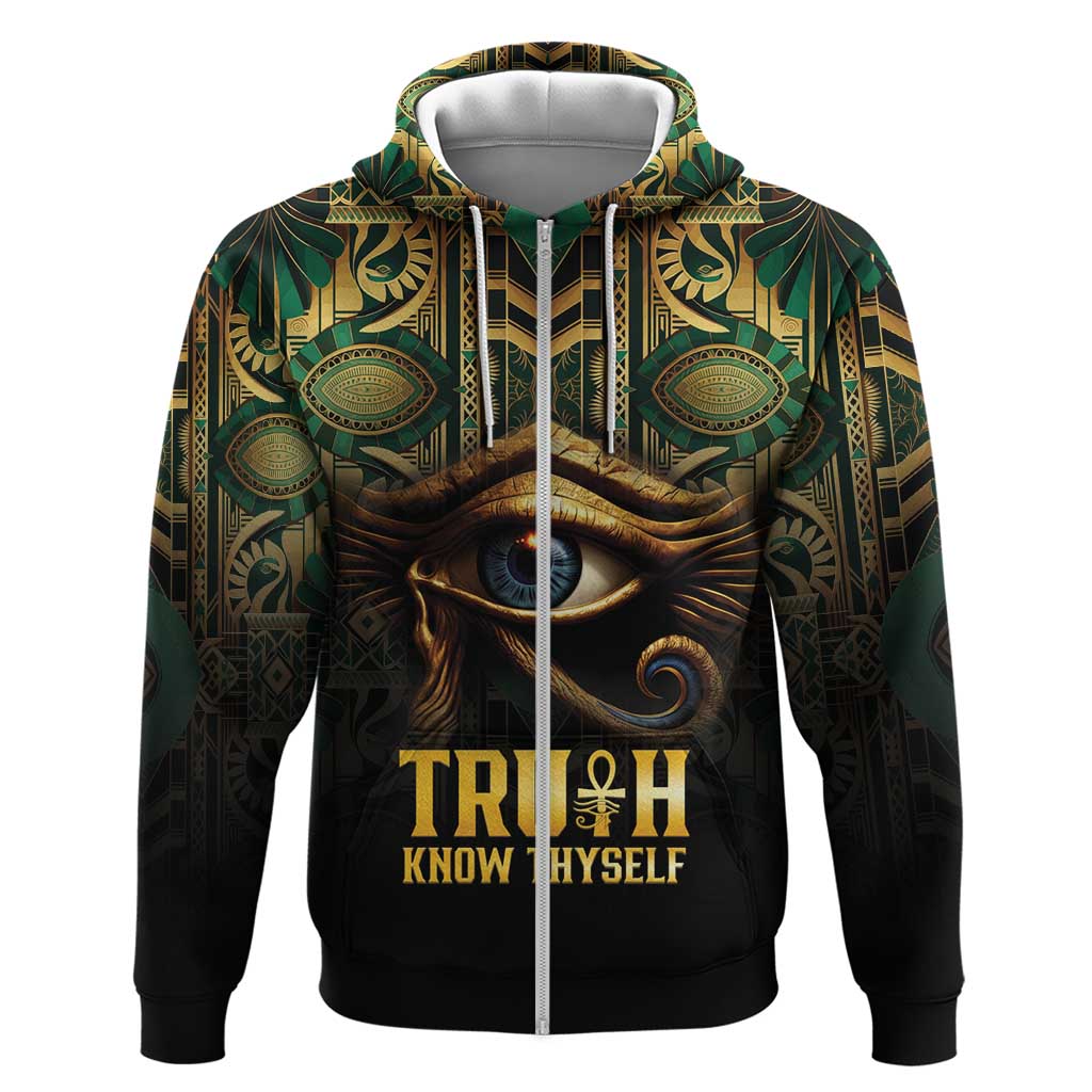 Egypt Eye of Horus Zip Hoodie Golden Ancient Egypt Pattern