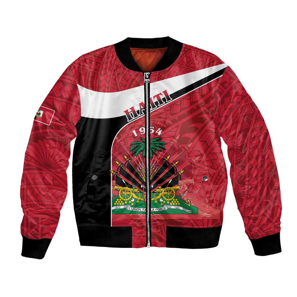 Haiti Neg Maron Bomber Jacket Coat Of Arms - Hisbicus Polynesian LT15 main image 0