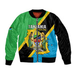 Personalised Afro Tanzania Sleeve Zip Bomber Jacket Happy Union Day