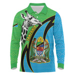 Afro Tanzania Giraffe Long Sleeve Polo Shirt Coat Of Arms Curve Style