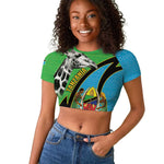 Afro Tanzania Giraffe Raglan Cropped T shirt Coat Of Arms Curve Style