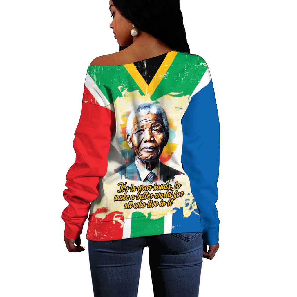 Nelson Mandela International Day 46664 Off Shoulder Sweater Its In Our Hands - Batik Pattern - African Pride