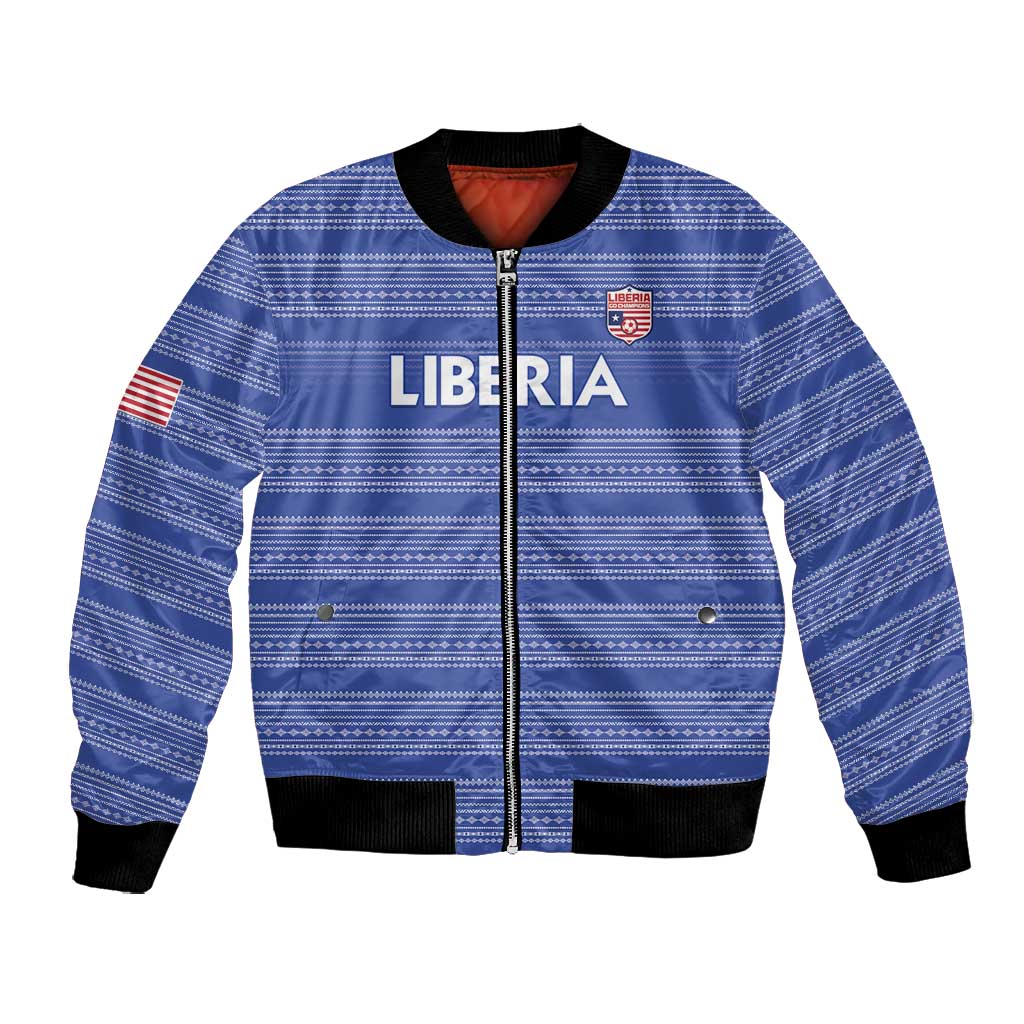 Custom Liberia Football Bomber Jacket African Tribal Pattern - Blue Jersey - African Pride