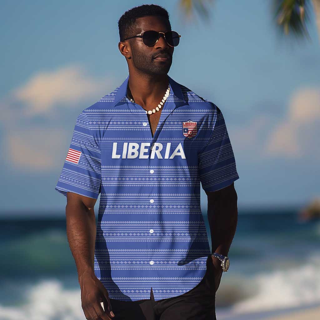 Custom Liberia Football Hawaiian Shirt African Tribal Pattern - Blue Jersey - African Pride