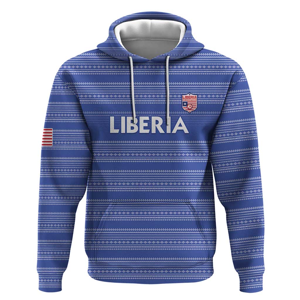 Custom Liberia Football Hoodie African Tribal Pattern - Blue Jersey - African Pride