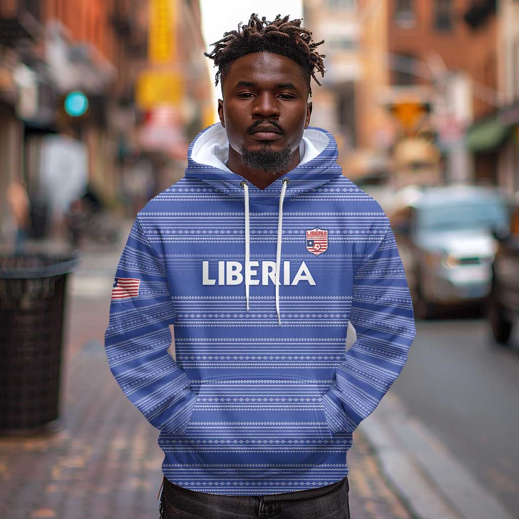 Custom Liberia Football Hoodie African Tribal Pattern - Blue Jersey - African Pride