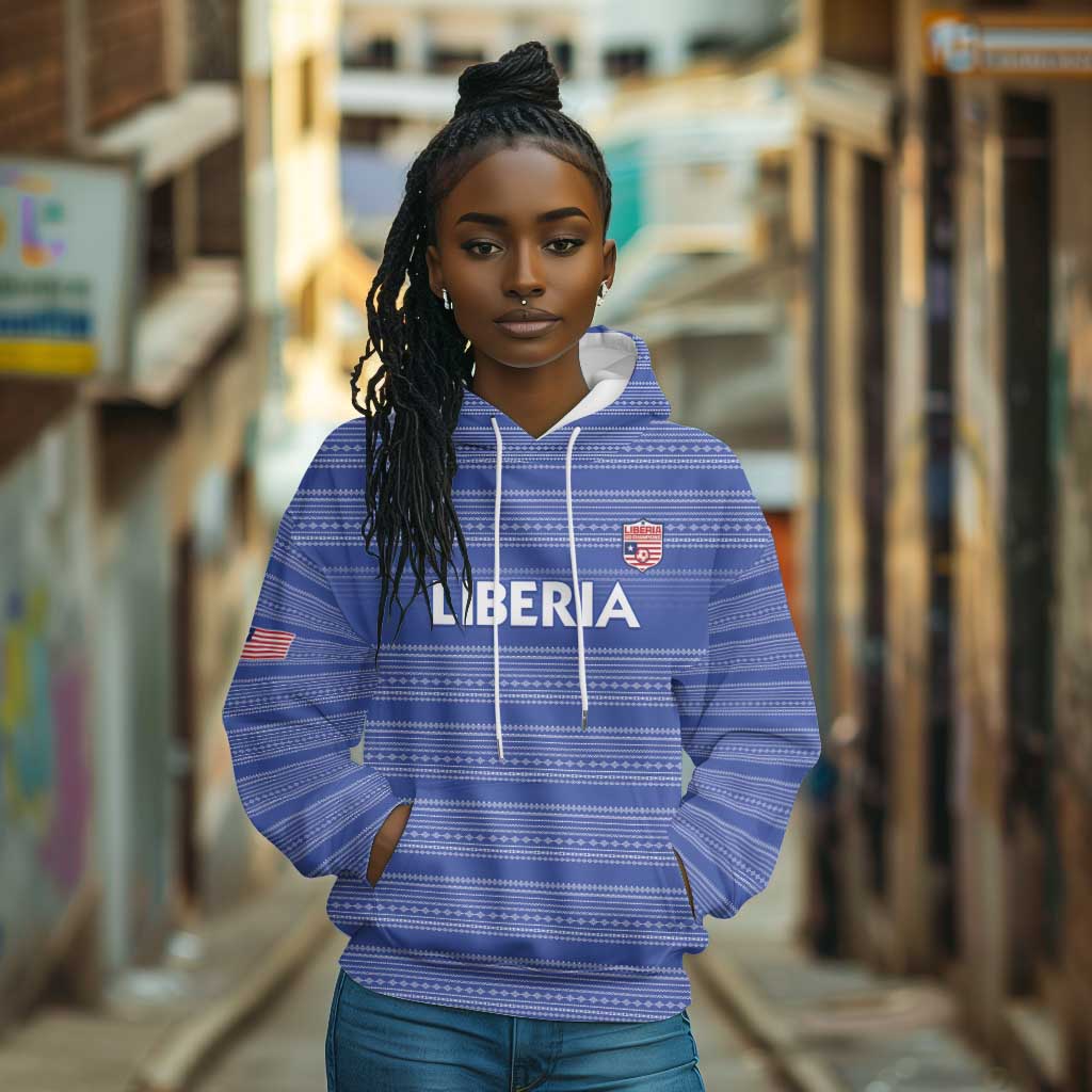 Custom Liberia Football Hoodie African Tribal Pattern - Blue Jersey - African Pride