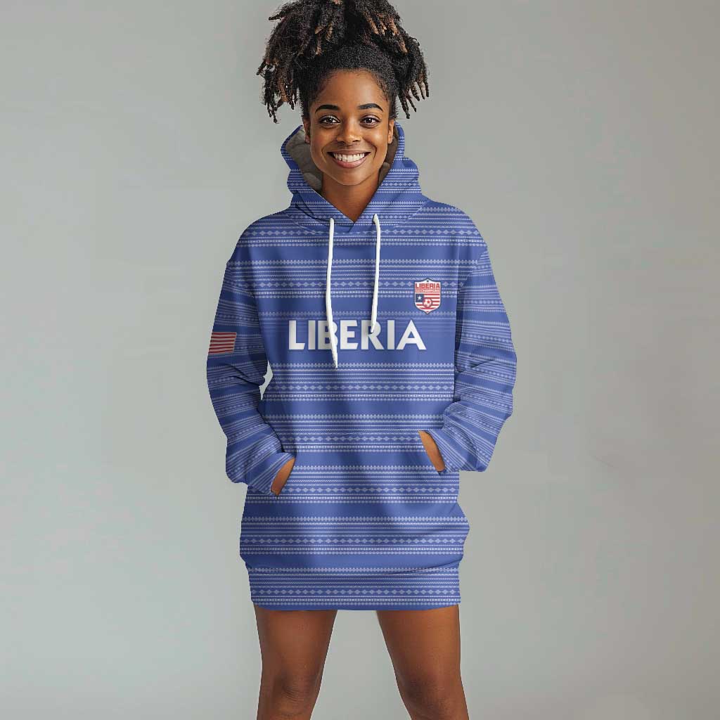 Custom Liberia Football Hoodie Dress African Tribal Pattern - Blue Jersey - African Pride