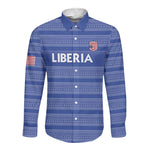 Custom Liberia Football Long Sleeve Button Shirt African Tribal Pattern - Blue Jersey - African Pride