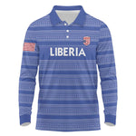 Custom Liberia Football Long Sleeve Polo Shirt African Tribal Pattern - Blue Jersey - African Pride