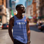 Custom Liberia Football Men Tank Top African Tribal Pattern - Blue Jersey - African Pride