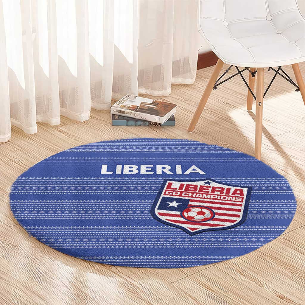 Liberia Football Round Carpet African Tribal Pattern - Blue Jersey - African Pride