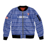 Custom Liberia Football Sleeve Zip Bomber Jacket African Tribal Pattern - Blue Jersey - African Pride