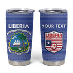 Custom Liberia Football Tumbler Cup African Tribal Pattern - Blue Jersey - African Pride