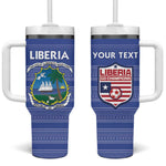 Custom Liberia Football Tumbler With Handle African Tribal Pattern - Blue Jersey - African Pride