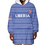 Custom Liberia Football Wearable Blanket Hoodie African Tribal Pattern - Blue Jersey - African Pride