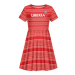 Custom Liberia Football Kid Short Sleeve Dress African Tribal Pattern - Red Jersey - African Pride
