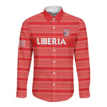 Custom Liberia Football Long Sleeve Button Shirt African Tribal Pattern - Red Jersey - African Pride