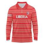 Custom Liberia Football Long Sleeve Polo Shirt African Tribal Pattern - Red Jersey - African Pride
