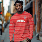 Custom Liberia Football Long Sleeve Shirt African Tribal Pattern - Red Jersey - African Pride