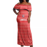 Custom Liberia Football Off Shoulder Maxi Dress African Tribal Pattern - Red Jersey - African Pride