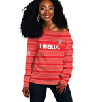 Custom Liberia Football Off Shoulder Sweater African Tribal Pattern - Red Jersey - African Pride