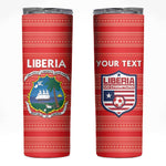 Custom Liberia Football Skinny Tumbler African Tribal Pattern - Red Jersey - African Pride