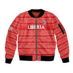 Custom Liberia Football Sleeve Zip Bomber Jacket African Tribal Pattern - Red Jersey - African Pride