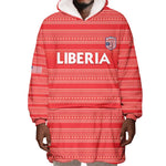 Custom Liberia Football Wearable Blanket Hoodie African Tribal Pattern - Red Jersey - African Pride
