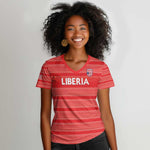 Custom Liberia Football Women V-Neck T-Shirt African Tribal Pattern - Red Jersey - African Pride