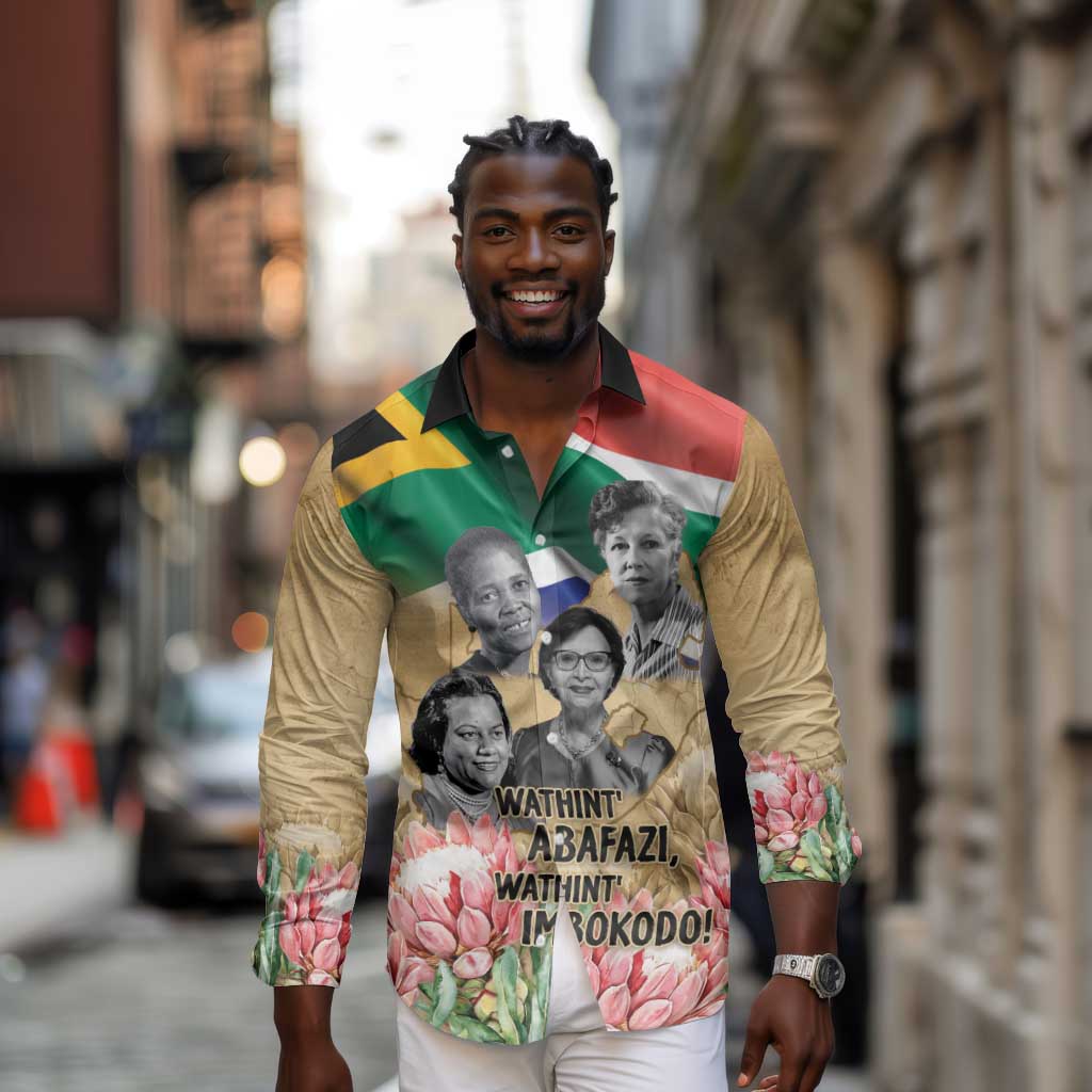 South African Women Fight Apartheir Long Sleeve Button Shirt Wathint Abafazi Wathint Imbokodo - African Pride
