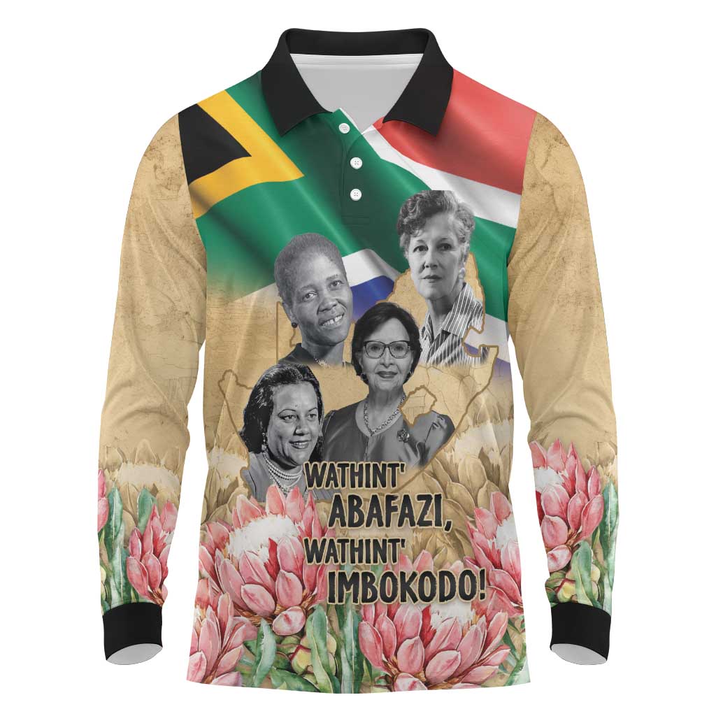 South African Women Fight Apartheir Long Sleeve Polo Shirt Wathint Abafazi Wathint Imbokodo - African Pride