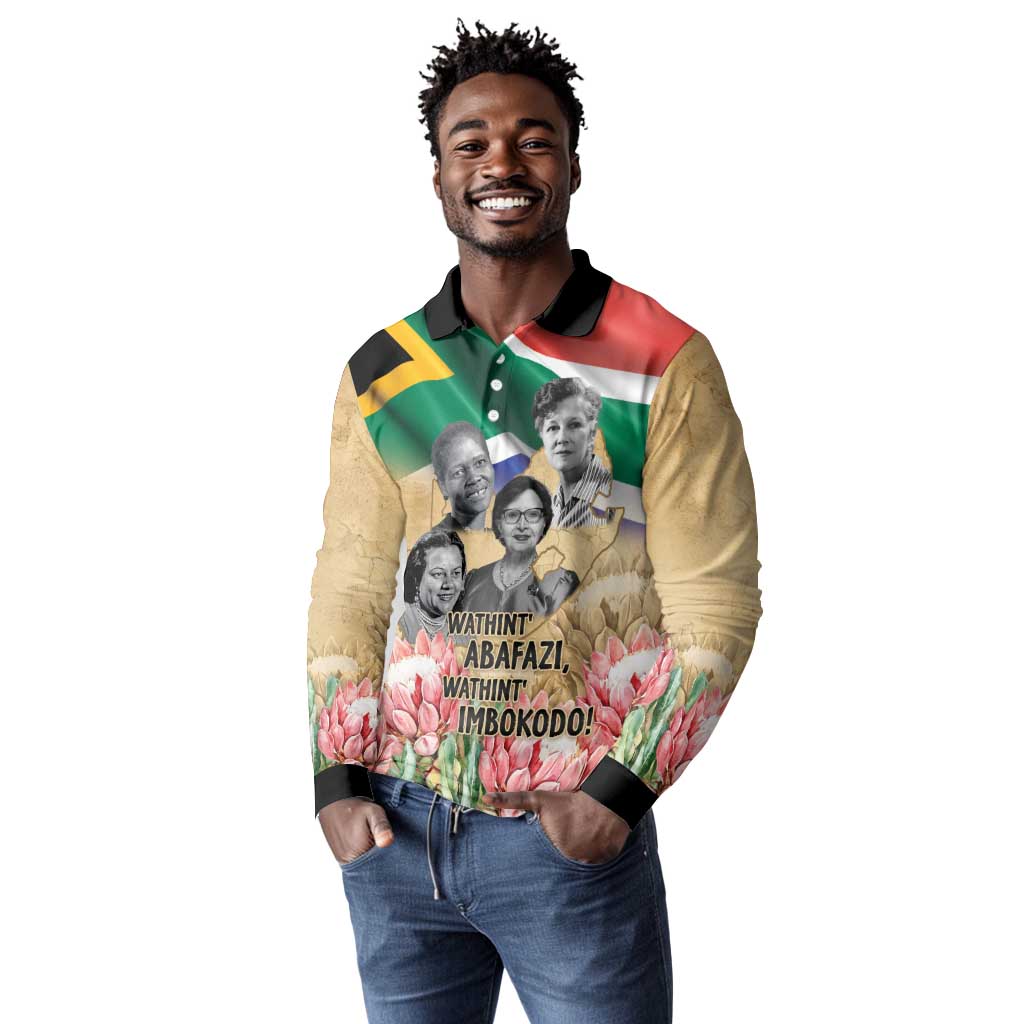 South African Women Fight Apartheir Long Sleeve Polo Shirt Wathint Abafazi Wathint Imbokodo - African Pride