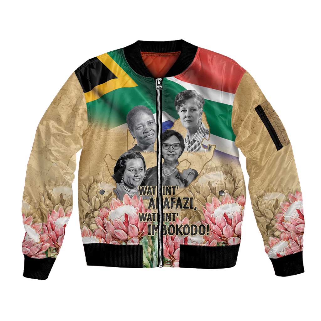South African Women Fight Apartheir Sleeve Zip Bomber Jacket Wathint Abafazi Wathint Imbokodo - African Pride