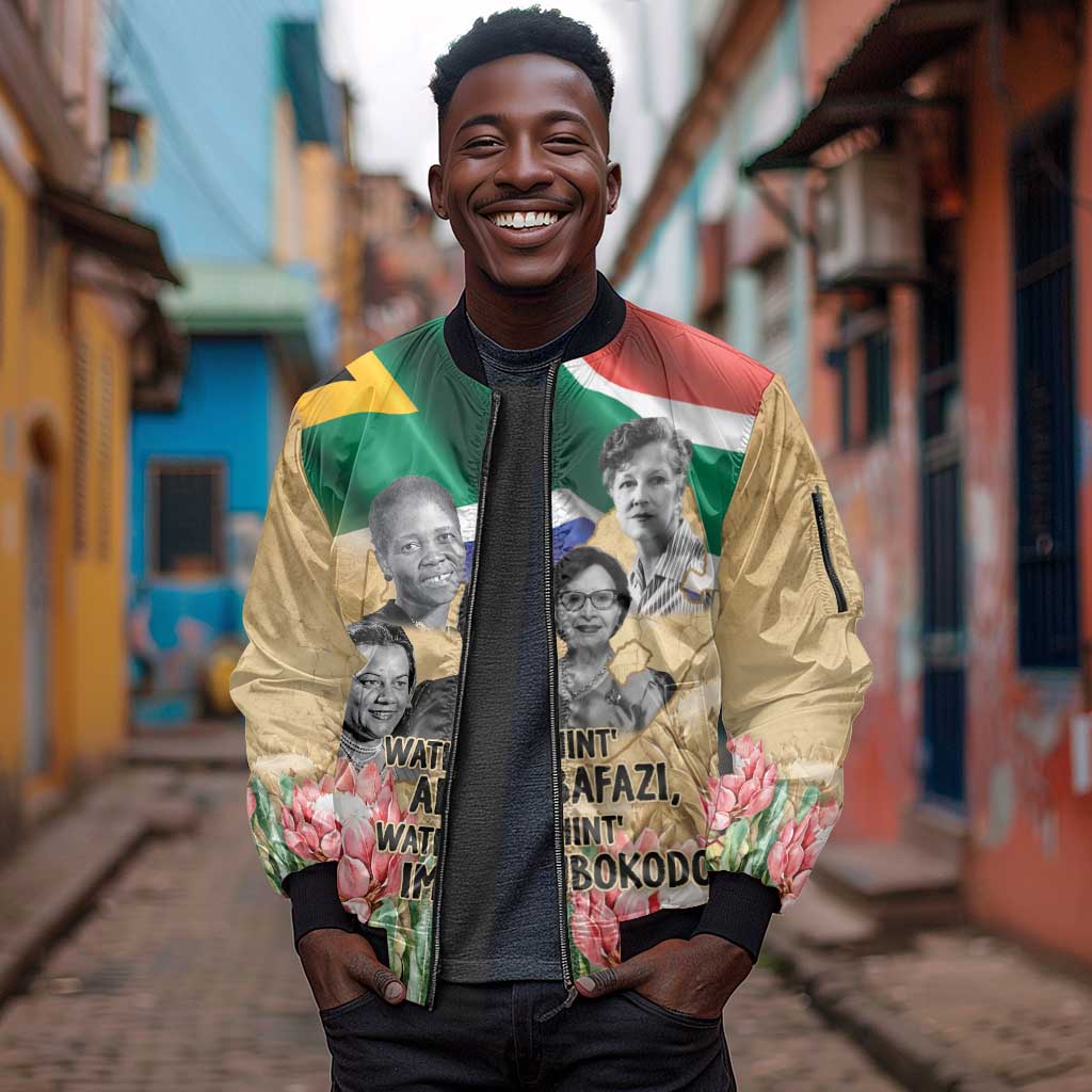 South African Women Fight Apartheir Sleeve Zip Bomber Jacket Wathint Abafazi Wathint Imbokodo - African Pride