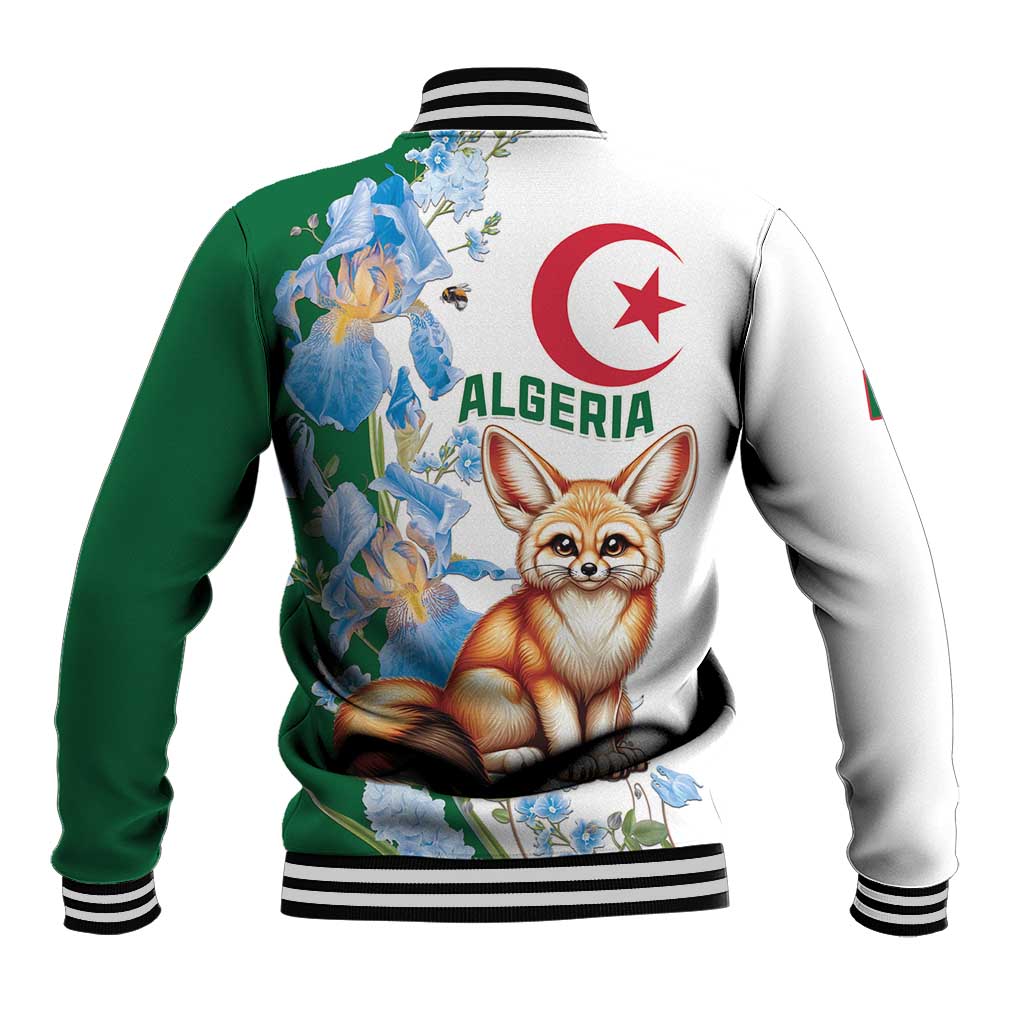 Afro Algeria Baseball Jacket Fennec Fox With Blue Isris Flower