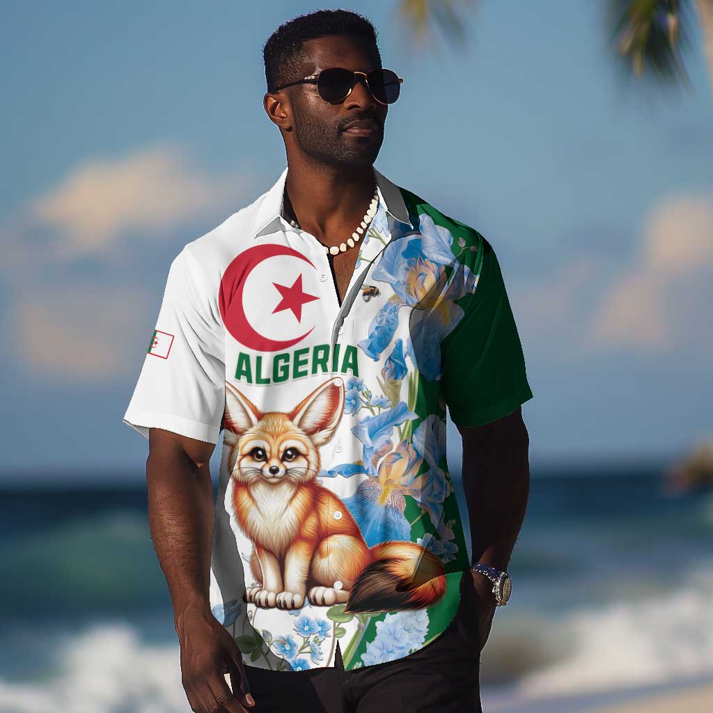 Afro Algeria Hawaiian Shirt Fennec Fox With Blue Isris Flower