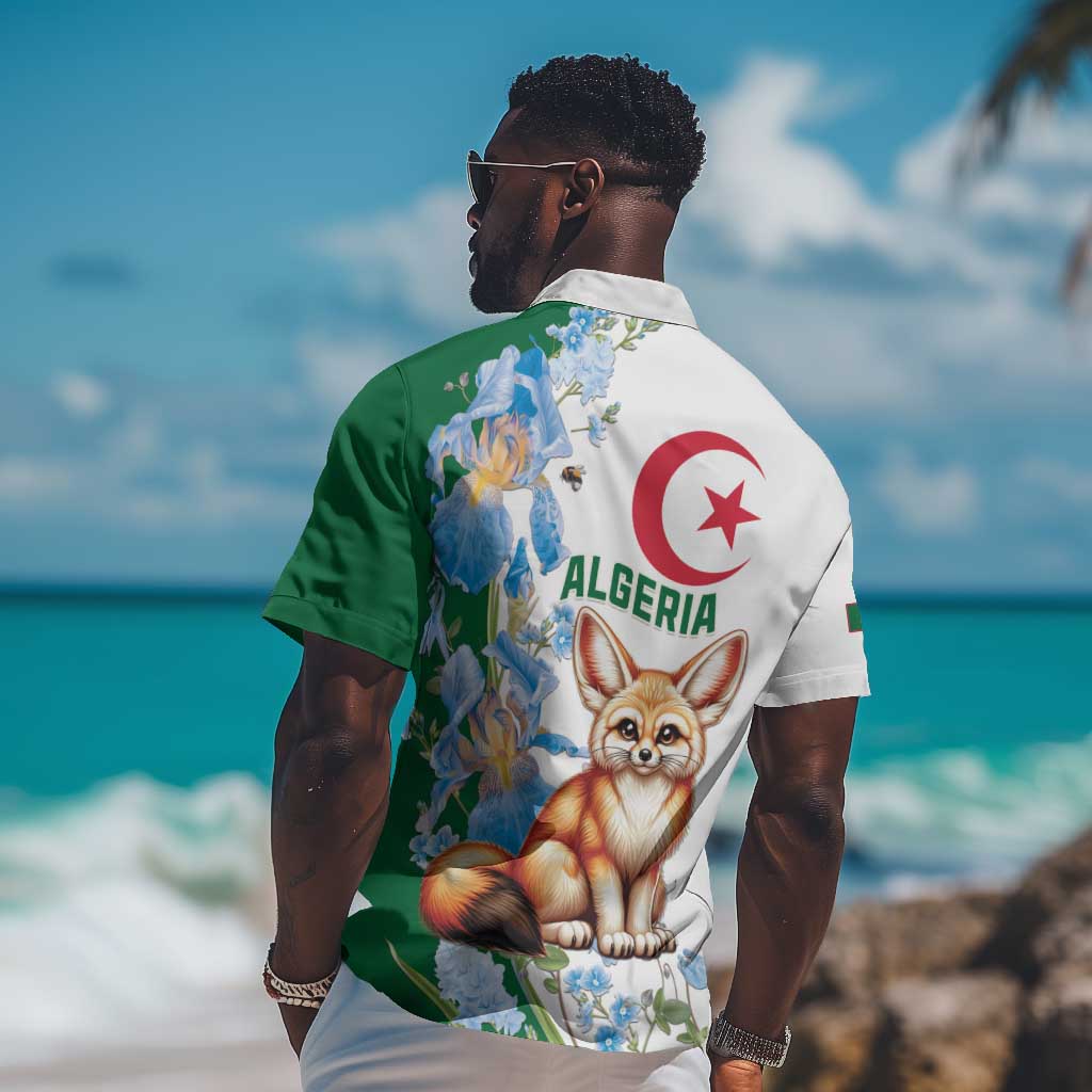Afro Algeria Hawaiian Shirt Fennec Fox With Blue Isris Flower