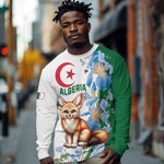 Afro Algeria Long Sleeve Shirt Fennec Fox With Blue Isris Flower