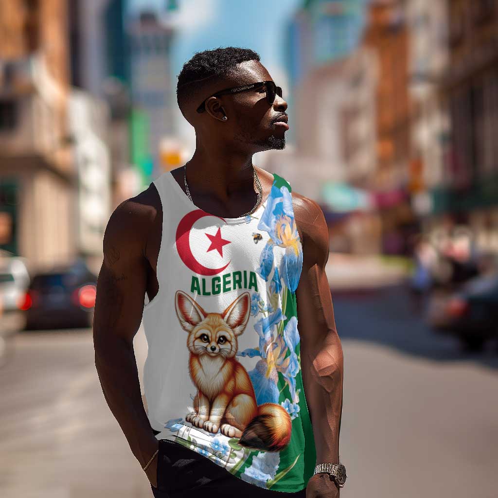 Afro Algeria Men Tank Top Fennec Fox With Blue Isris Flower